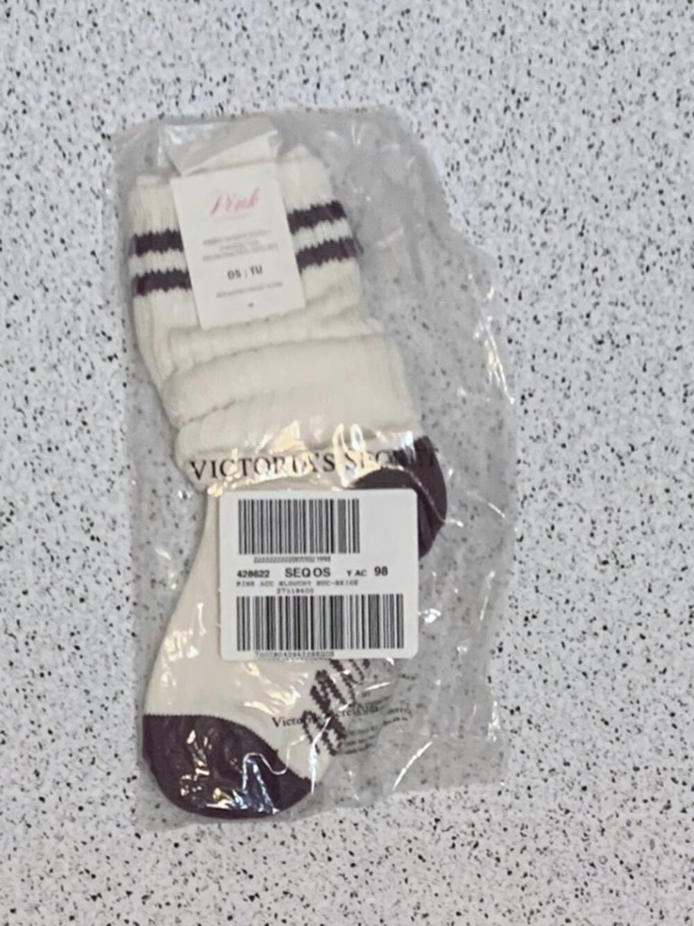 Victoria's Secret PINK Ribbed Slouch Socks Winter White Stripes Slouchy NWT